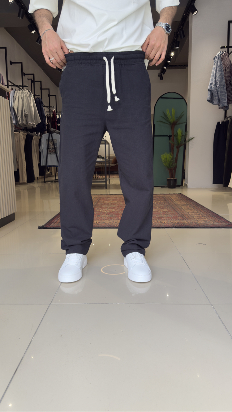 Baggy Keten Pantolon Siyah