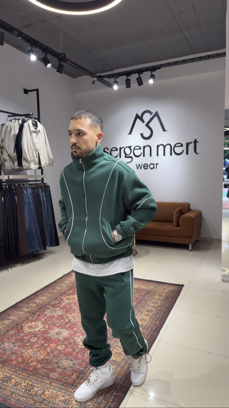 Oversize Biyeli Eşofman Takımı Yeşil