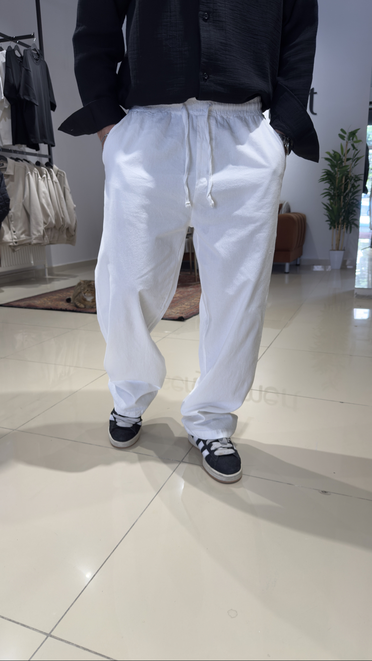 Baggy Keten Pantolon Ekru 