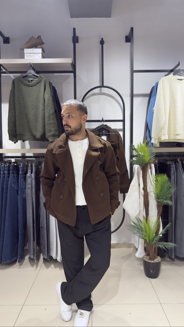 Oversize Kruvaze Kaşe Kaban Kahverengi