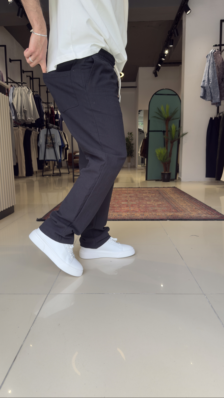 Baggy Keten Pantolon Siyah