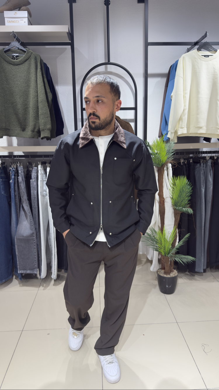 Regular Fit Kadife Yaka Ceket Siyah