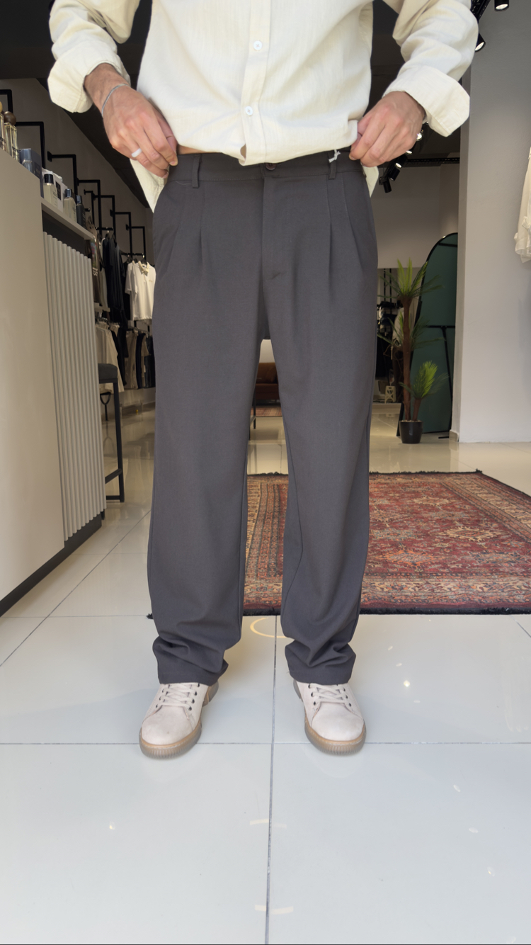 Baggy Pileli Kumaş Pantolon Acı Kahve