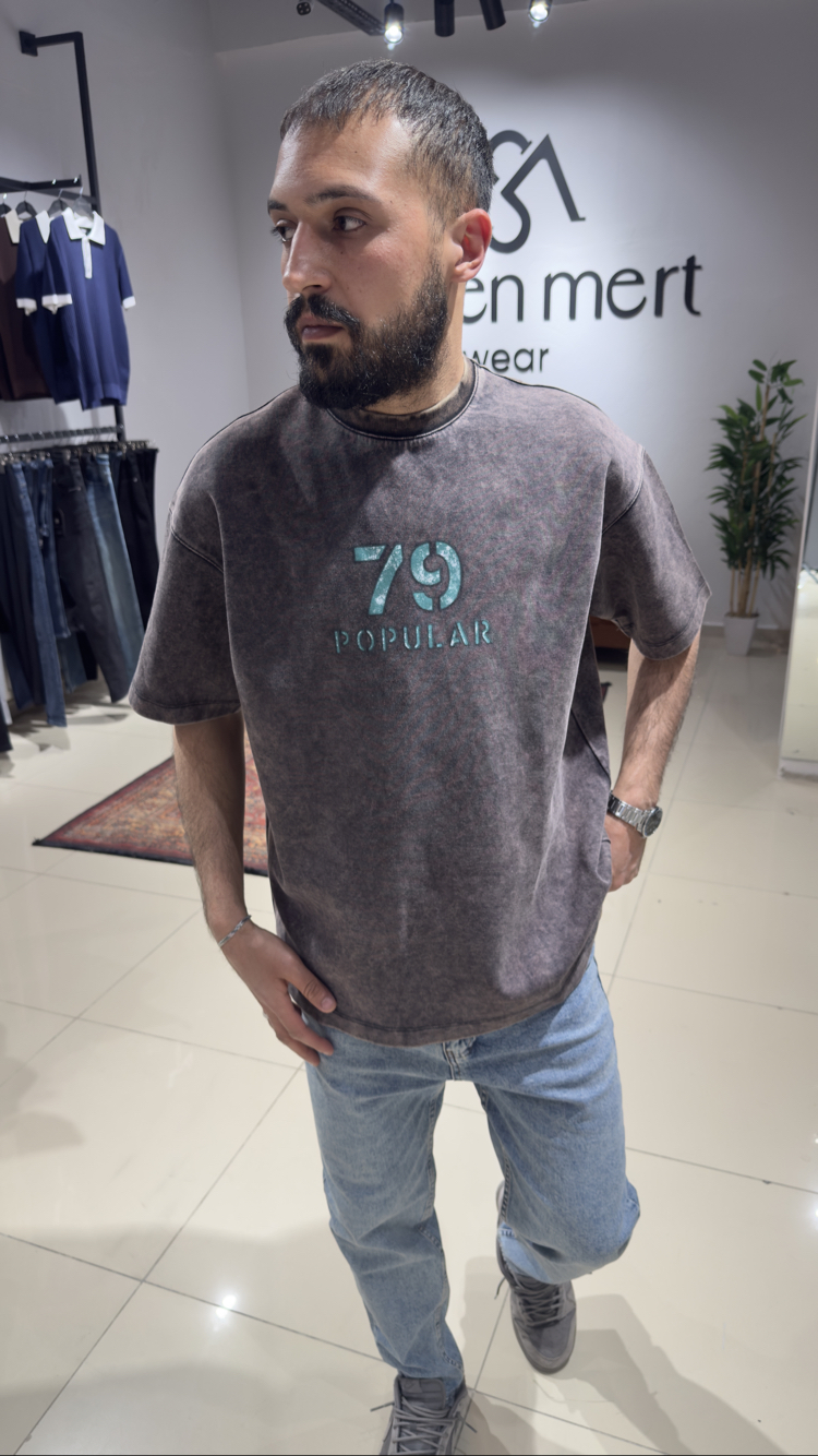 Oversize İnterlok Kumaş Baskılı Tişört 