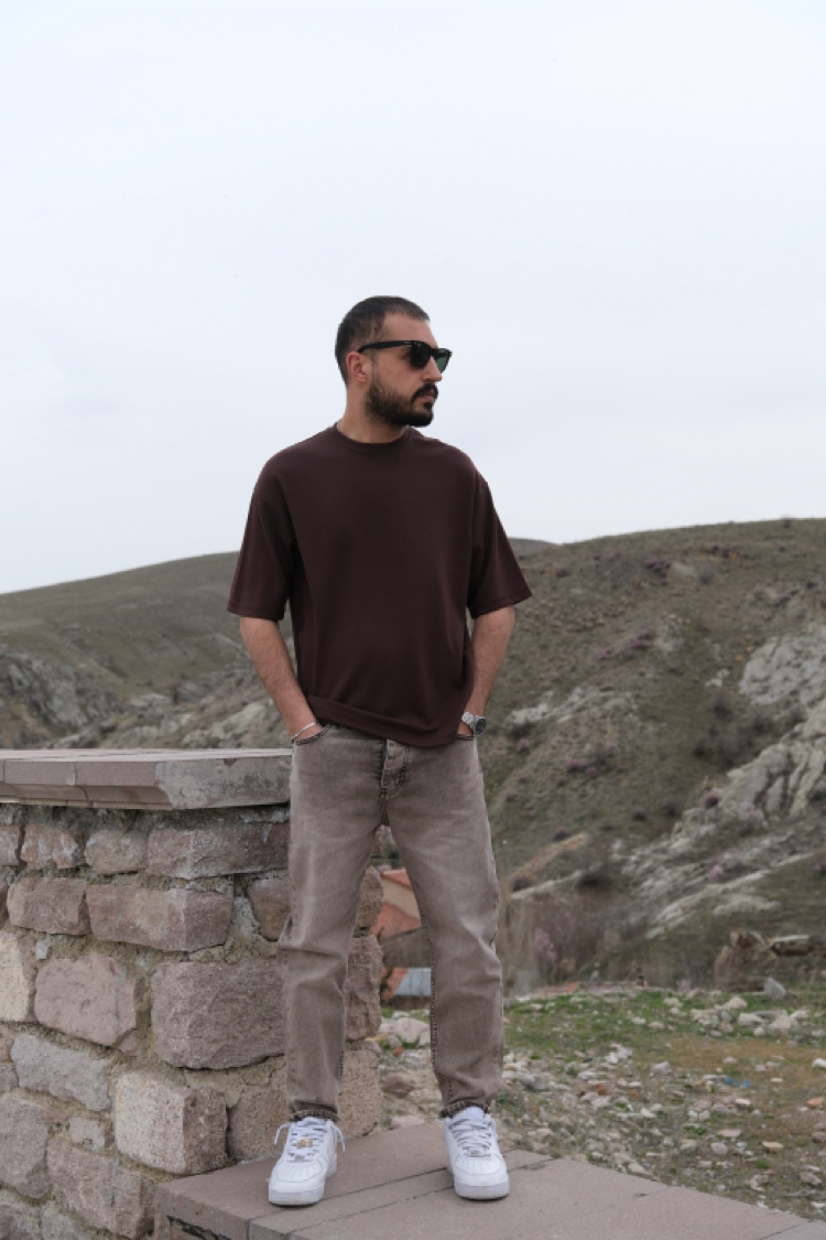 Oversize Oysho Kumaş Tişört Acı Kahve