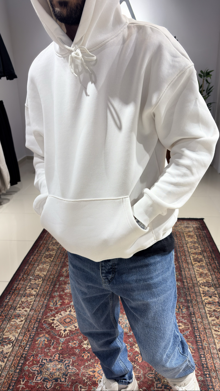 Oversize Basic Hoodie Beyaz