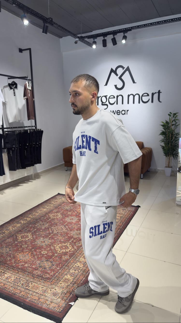 Oversize Baskılı Eşofman Takım Gri 
