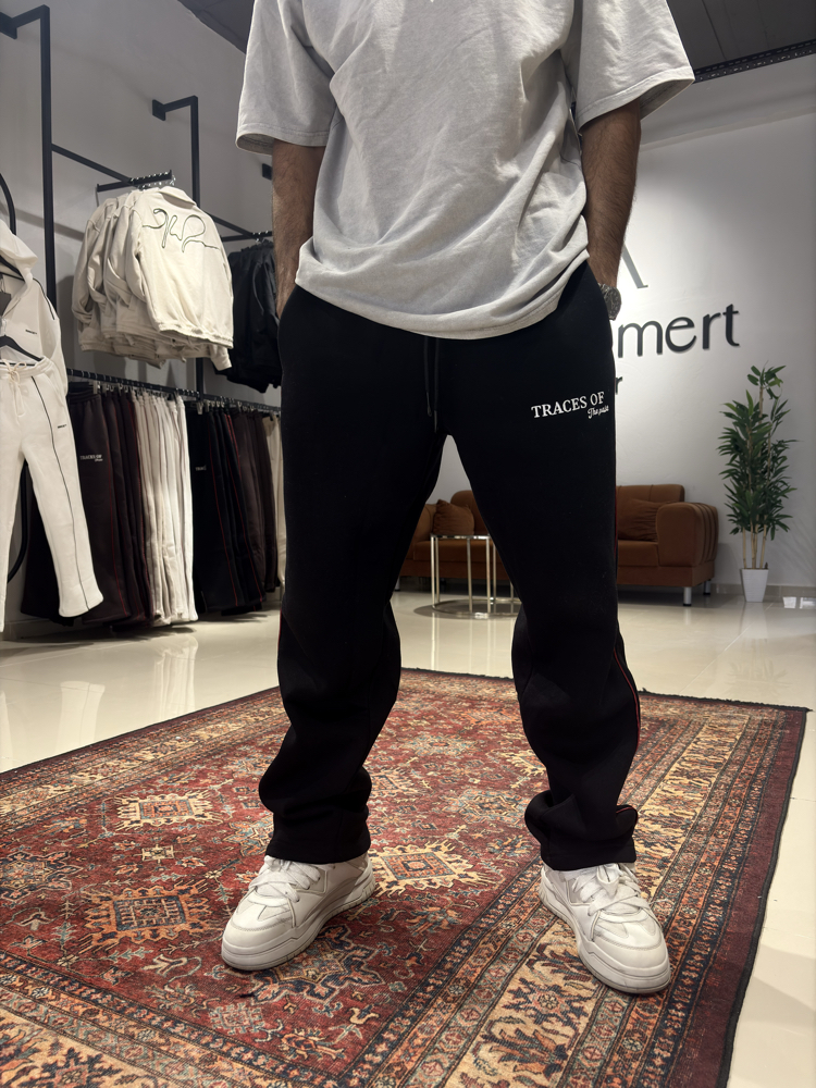 Şerit Ve Nakış Detaylı Baggy Eşofman Siyah