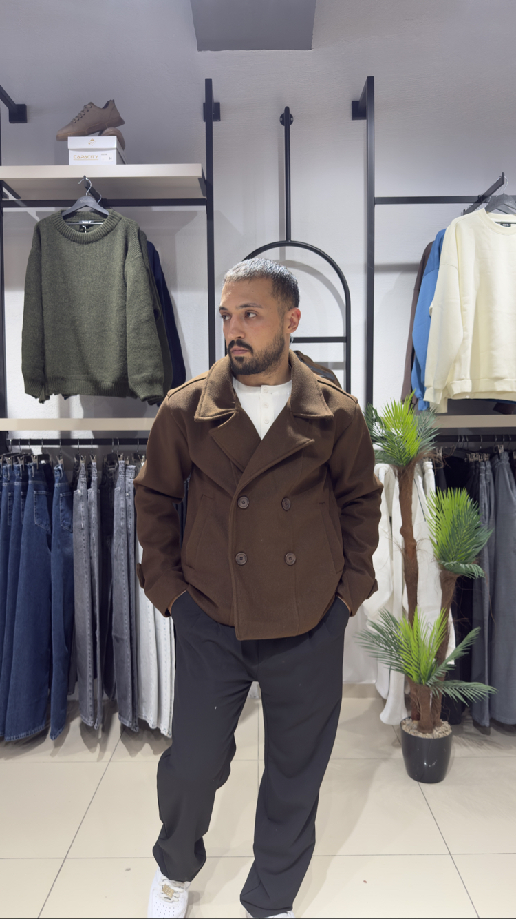 Oversize Kruvaze Kaşe Kaban Kahverengi