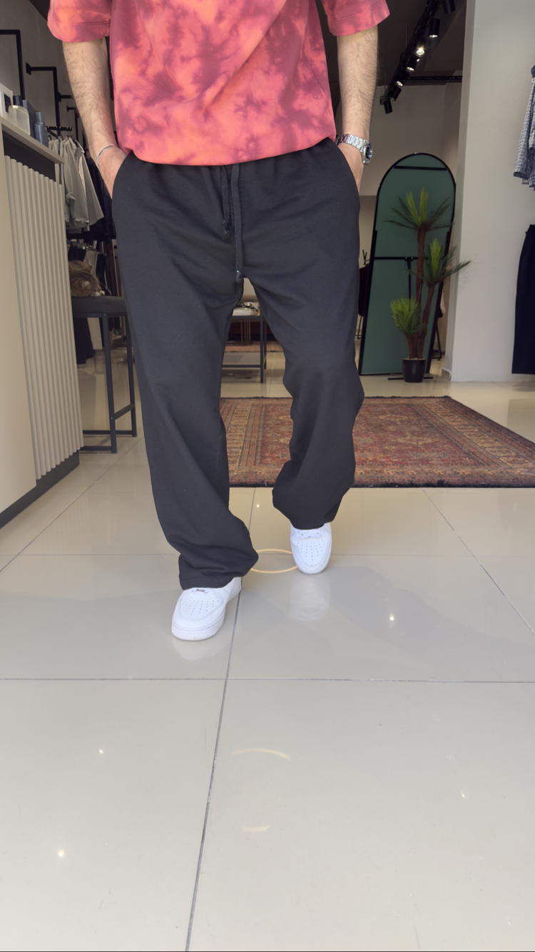 Baggy İki İplik Yıkamalı Eşofman Altı Siyah