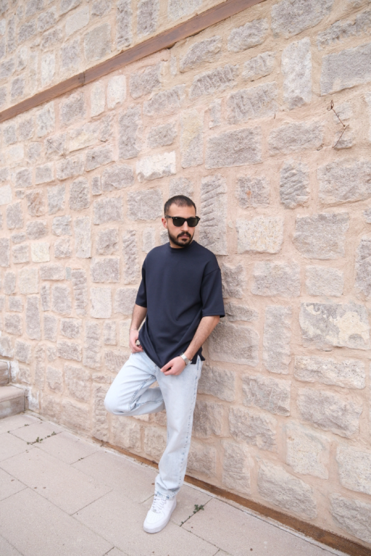 Oversize Oysho Kumaş Tişört Lacivert 