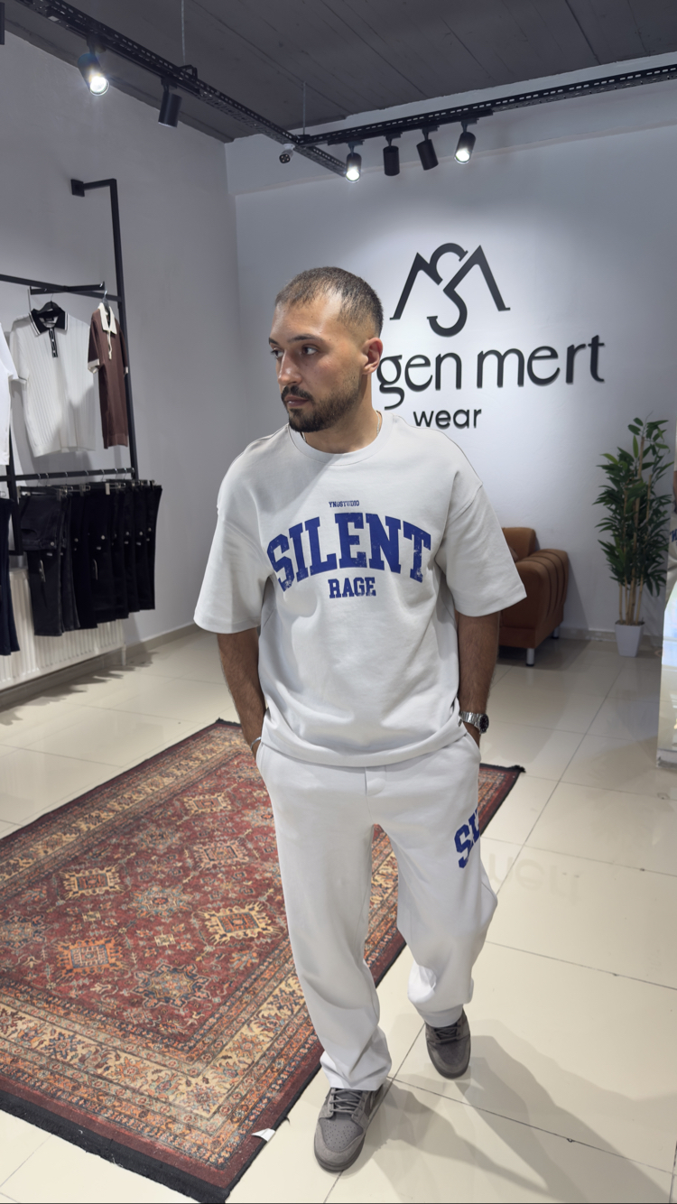 Oversize Baskılı Eşofman Takım Gri 