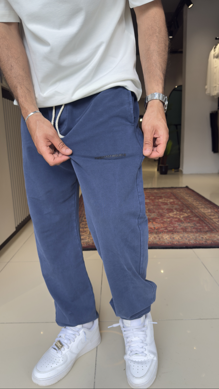 Paça Lastikli Baskı Detaylı Yıkamalı Eşofman Altı Lacivert