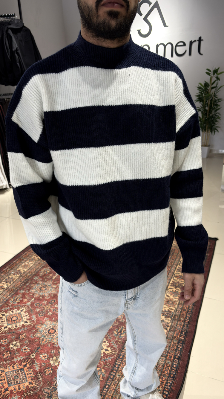 Oversize Triko Örgü Kazak Lacivert