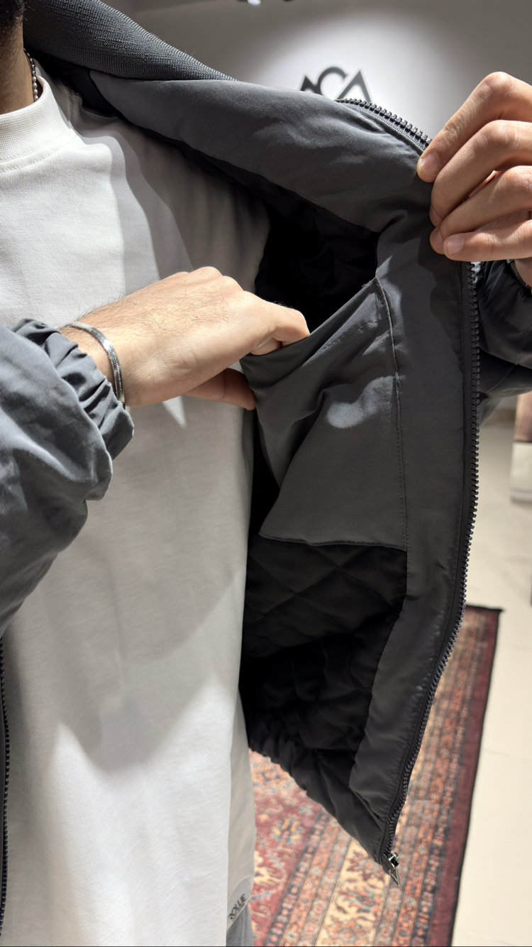 Nakış Detaylı Kapitone Bomber Ceket Füme