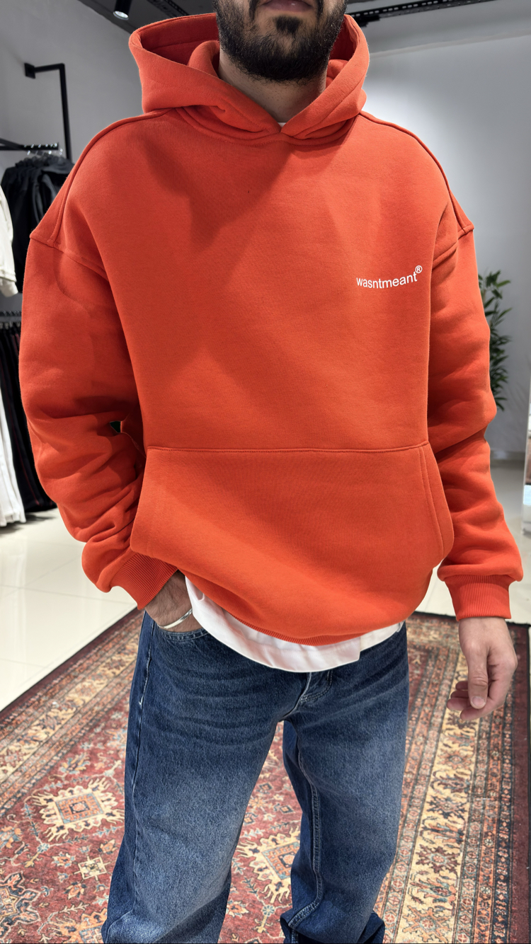 Oversize Ön Ve Arka Baskı Detaylı Hoodie Turuncu