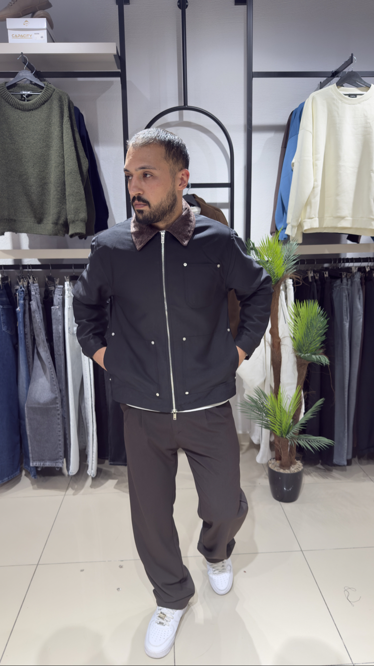 Regular Fit Kadife Yaka Ceket Siyah