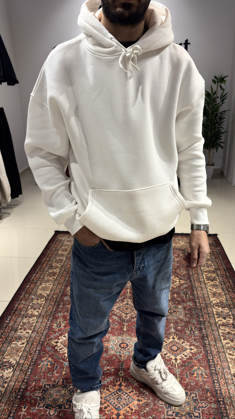Oversize Basic Hoodie Beyaz