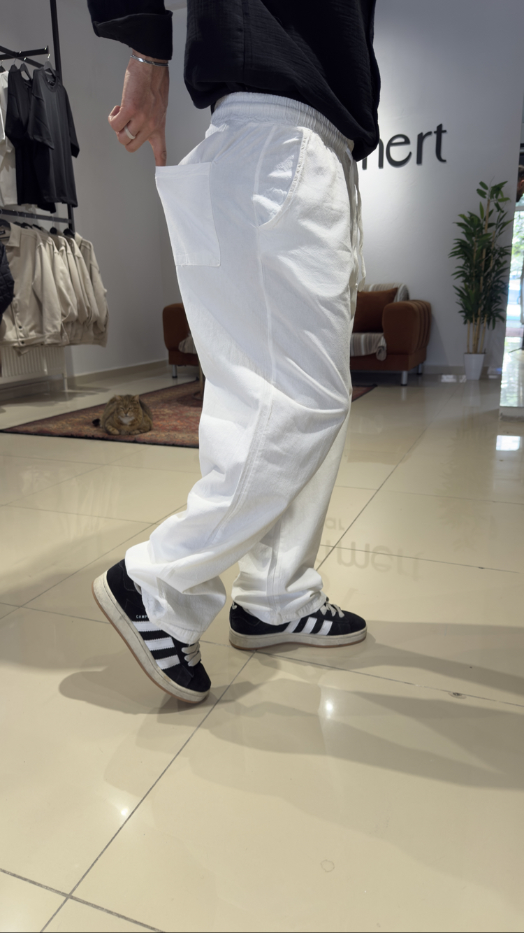 Baggy Keten Pantolon Ekru 