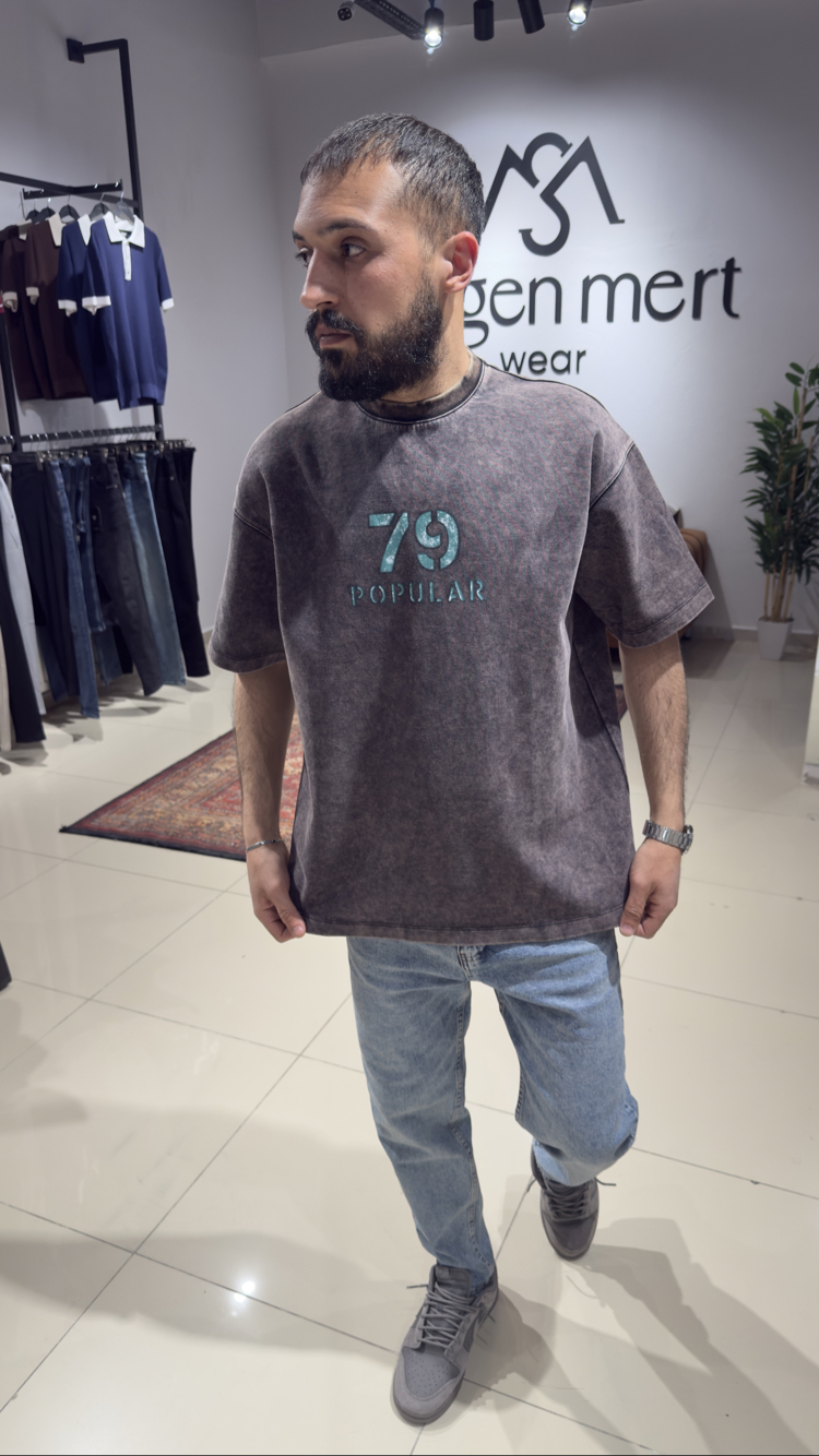 Oversize İnterlok Kumaş Baskılı Tişört 