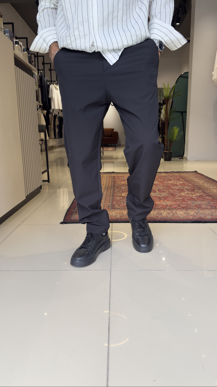 Regular Fit Paraşüt Kumaş Pantolon Siyah