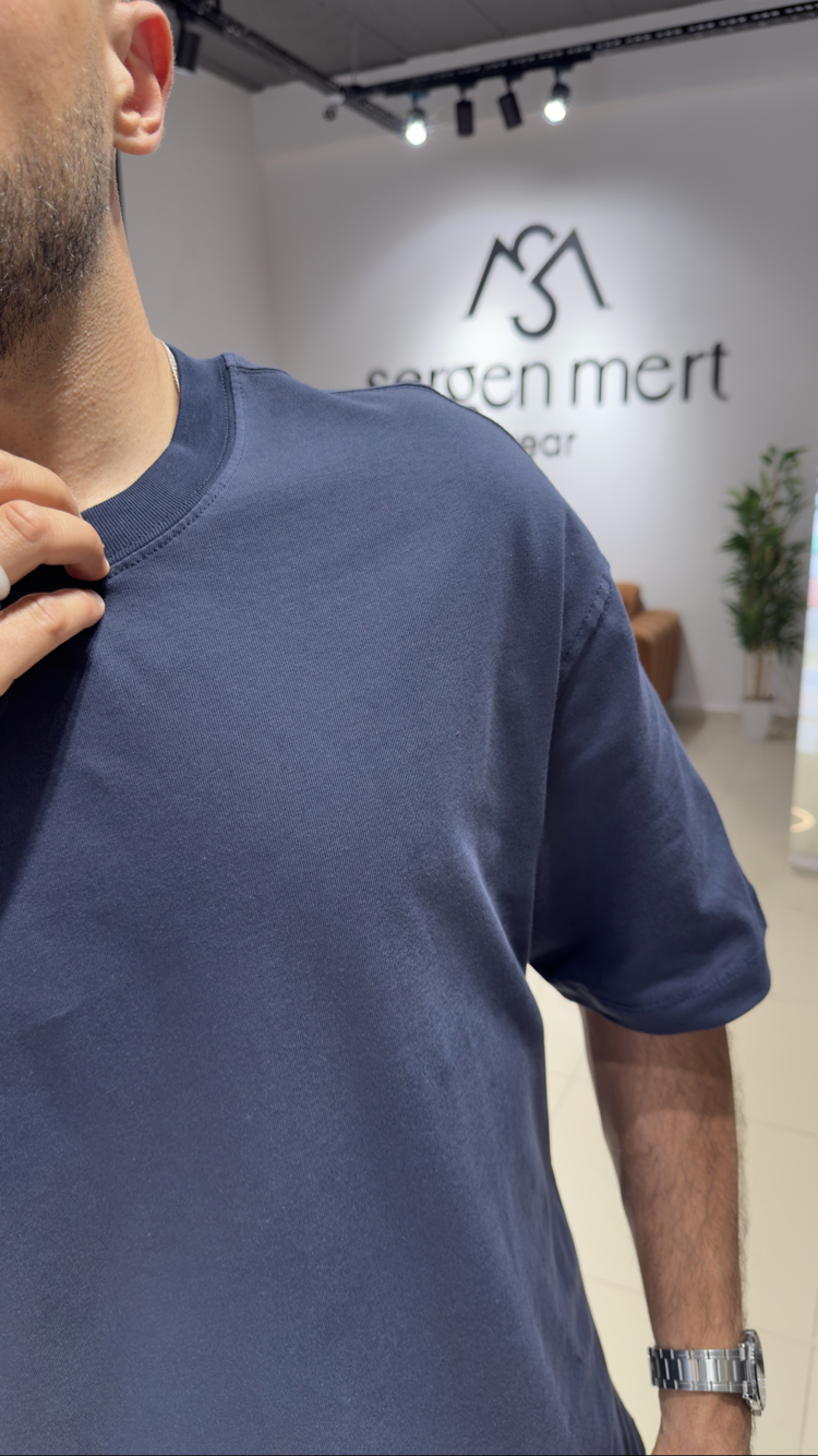 Oversize Basic Tişört Lacivert