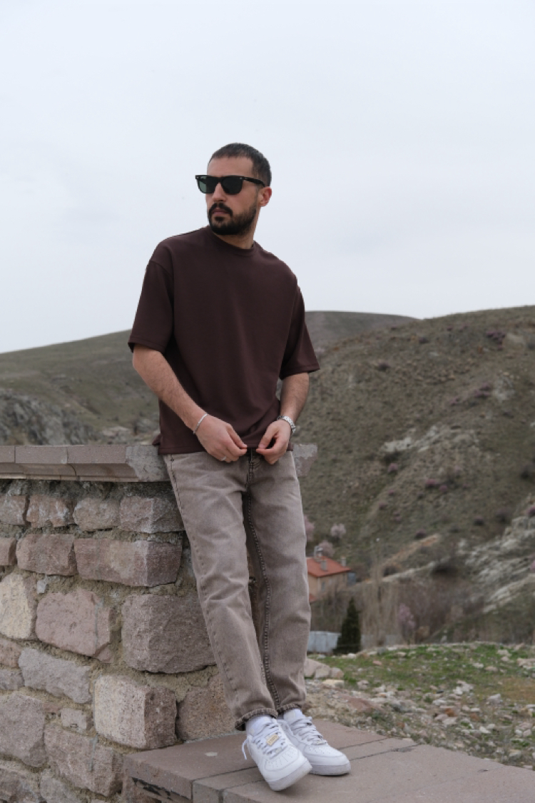 Oversize Oysho Kumaş Tişört Acı Kahve