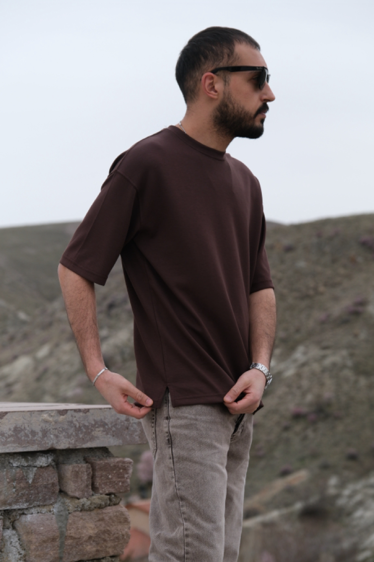 Oversize Oysho Kumaş Tişört Acı Kahve