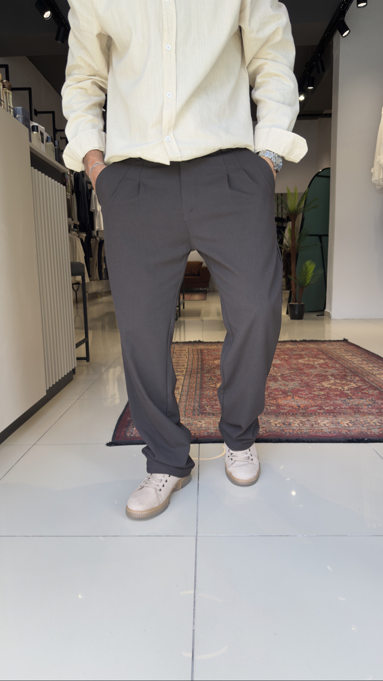 Baggy Pileli Kumaş Pantolon Acı Kahve