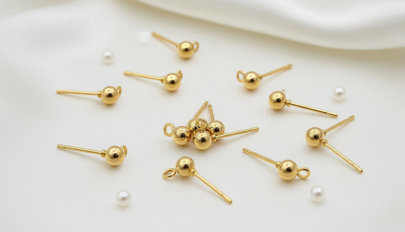 Altın Kaplama 4 mm top küpe çivisi 1 çift