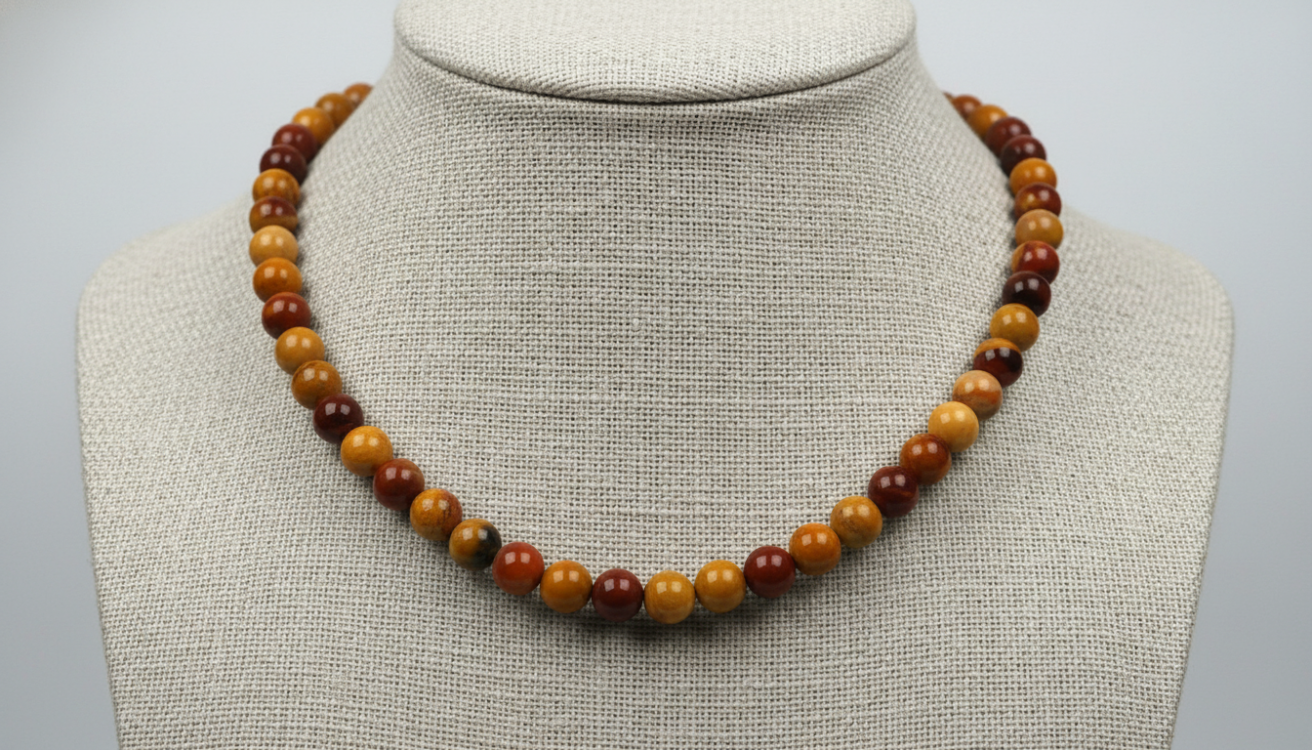 Doğal Mokait Jasper Taşı Kolye – 6 mm Enerji Taşlı El Yapımı Takı
