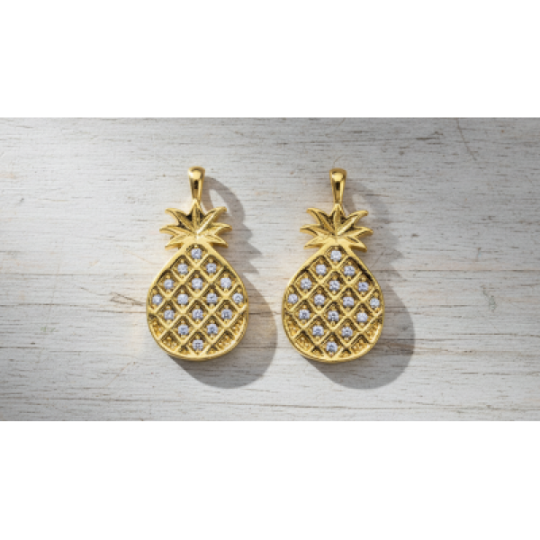 Altın Kaplama Taşlı Ananas Sallantı Takı Malzemesi – 25x13 mm | Zarif ve Dayanıklı