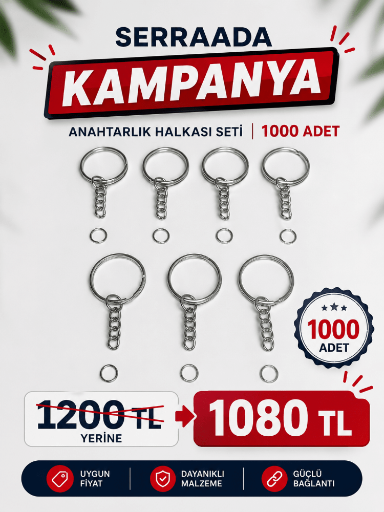 1000 Adet Anahtarlık Halkası Seti – Zincirli Metal Anahtarlık Aparatı
