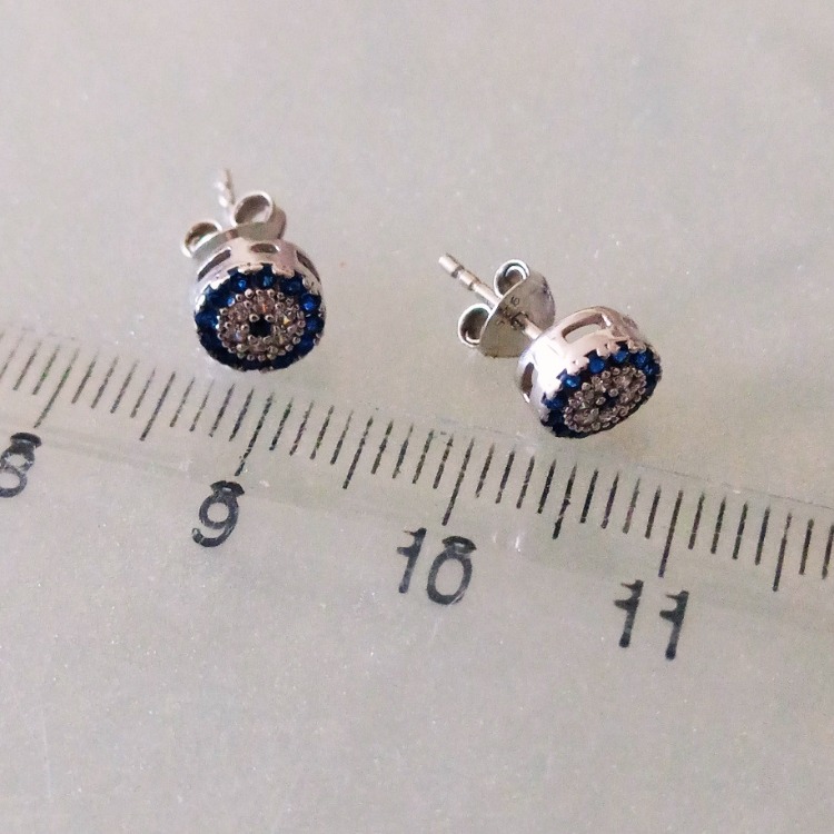 925 Ayar Gümüş Mini Nazar Boncuğu Zirkon Taşlı Çivi Küpe