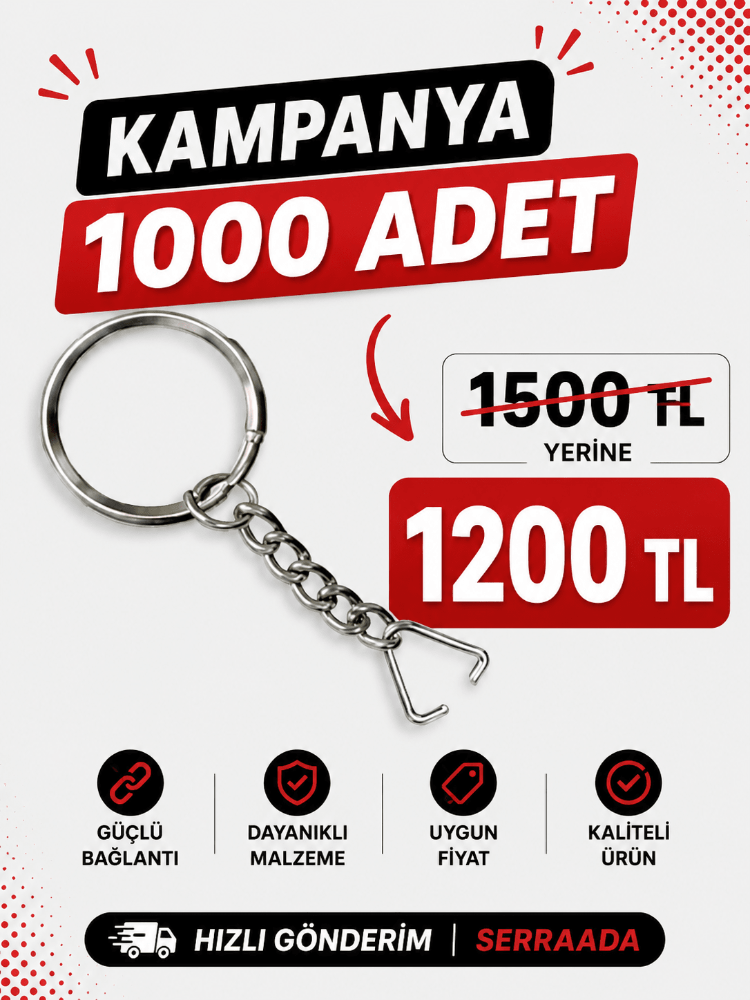 1000 Adet 21 mm Yuvarlak Anahtarlık Halkası + 1,2 mm Üçgen Bağlantı Halkası
