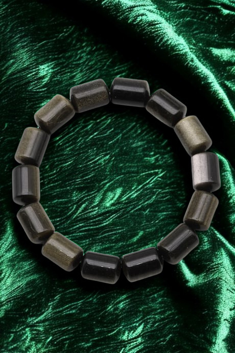 A Kalite Golden Obsidyen Doğal Taş Bileklik - 10 x 14 mm Silindir Kesim