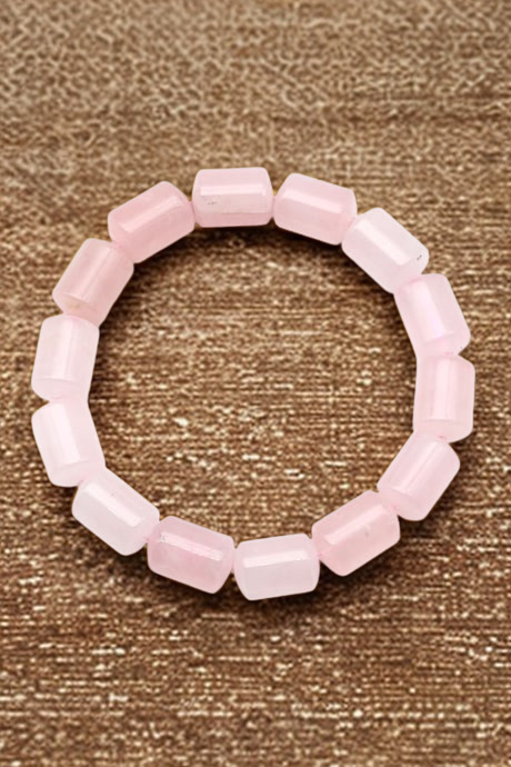 Pembe Kuvars Doğal Taş Bileklik - 10x14 mm Özel Kesim Silindir