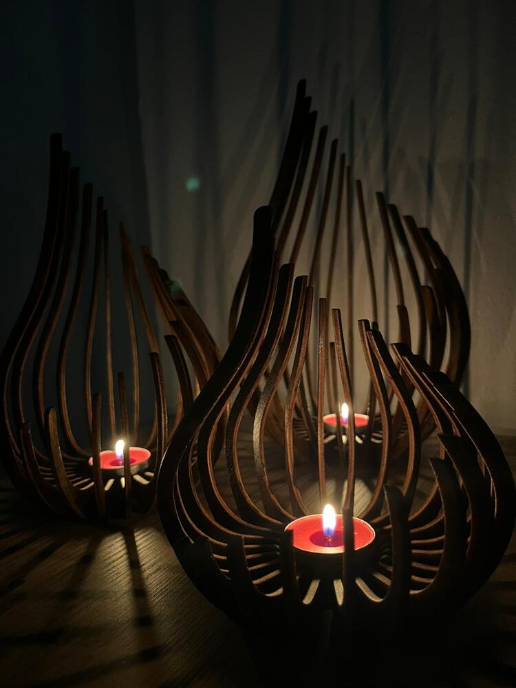 Huş Ağacı Lazer Kesim Ahşap Mumluk Seti – 3’lü Dekoratif Tealight Mumluk