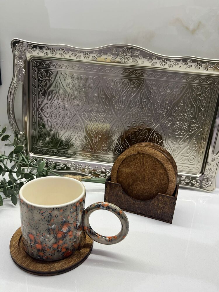 El Yapımı Huş Ağacı Ahşap Bardak Altlığı Seti | 6’lı + Stand | 10 cm | Doğal & Şık