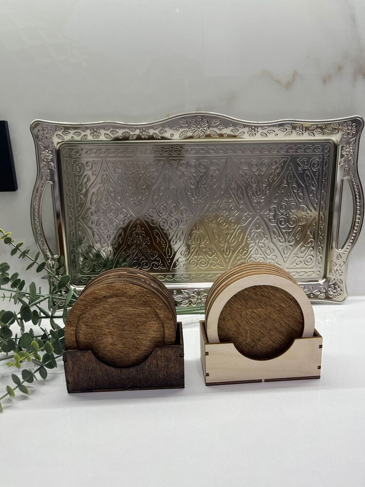 El Yapımı Huş Ağacı Ahşap Bardak Altlığı Seti | 6’lı + Stand | 10 cm | Doğal & Şık