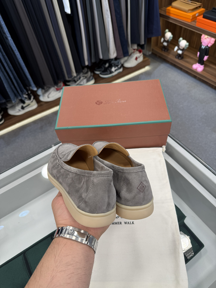 Loro Piana Summer Walk Suede Loafer Grey