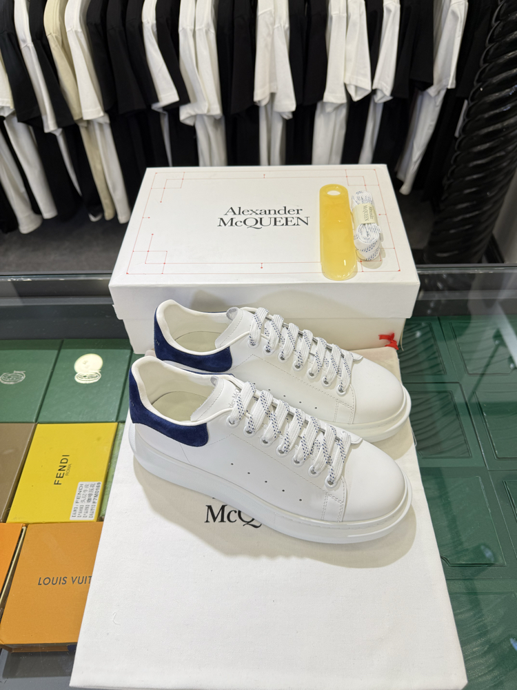 Alexander McQueen White Sneaker with Blue Suede Heel
