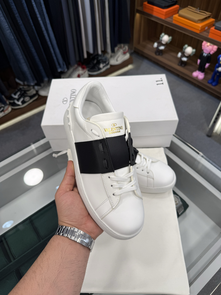 Valentino Open White Sneaker with Black Strap