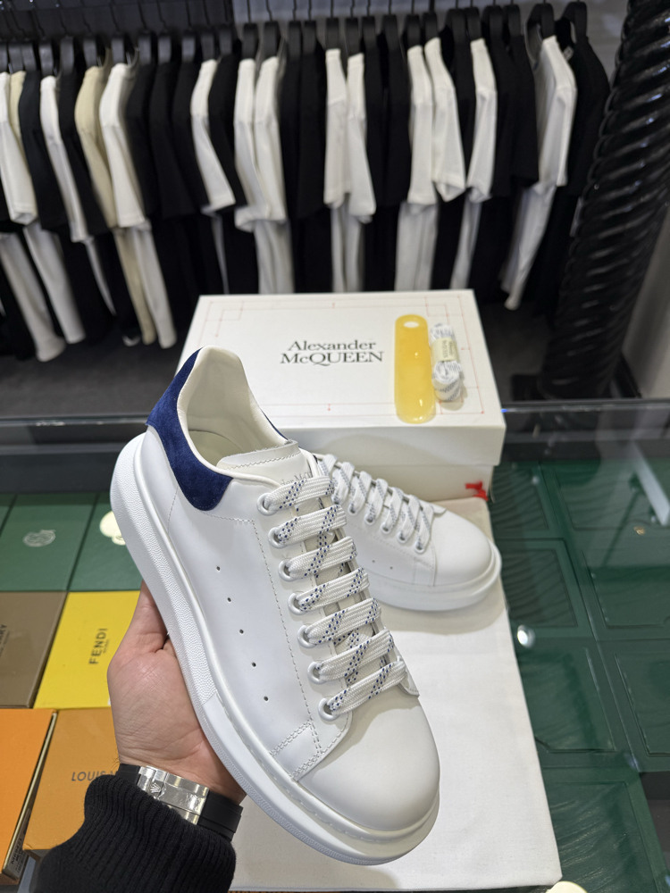 Alexander McQueen White Sneaker with Blue Suede Heel
