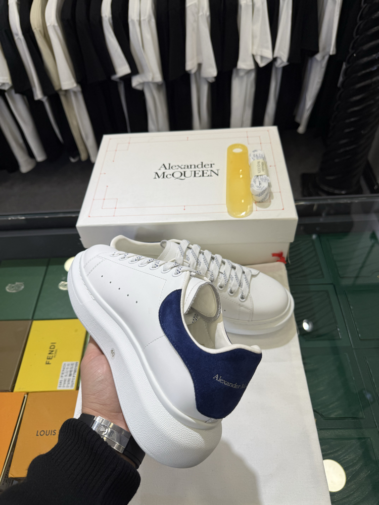 Alexander McQueen White Sneaker with Blue Suede Heel