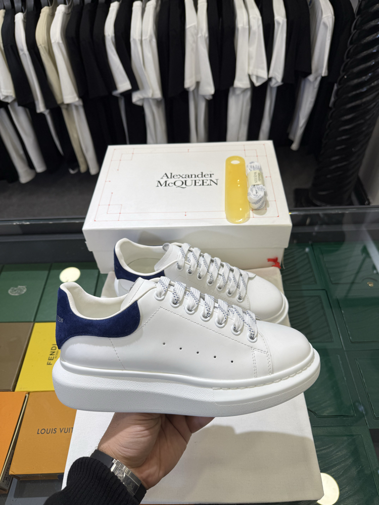 Alexander McQueen White Sneaker with Blue Suede Heel