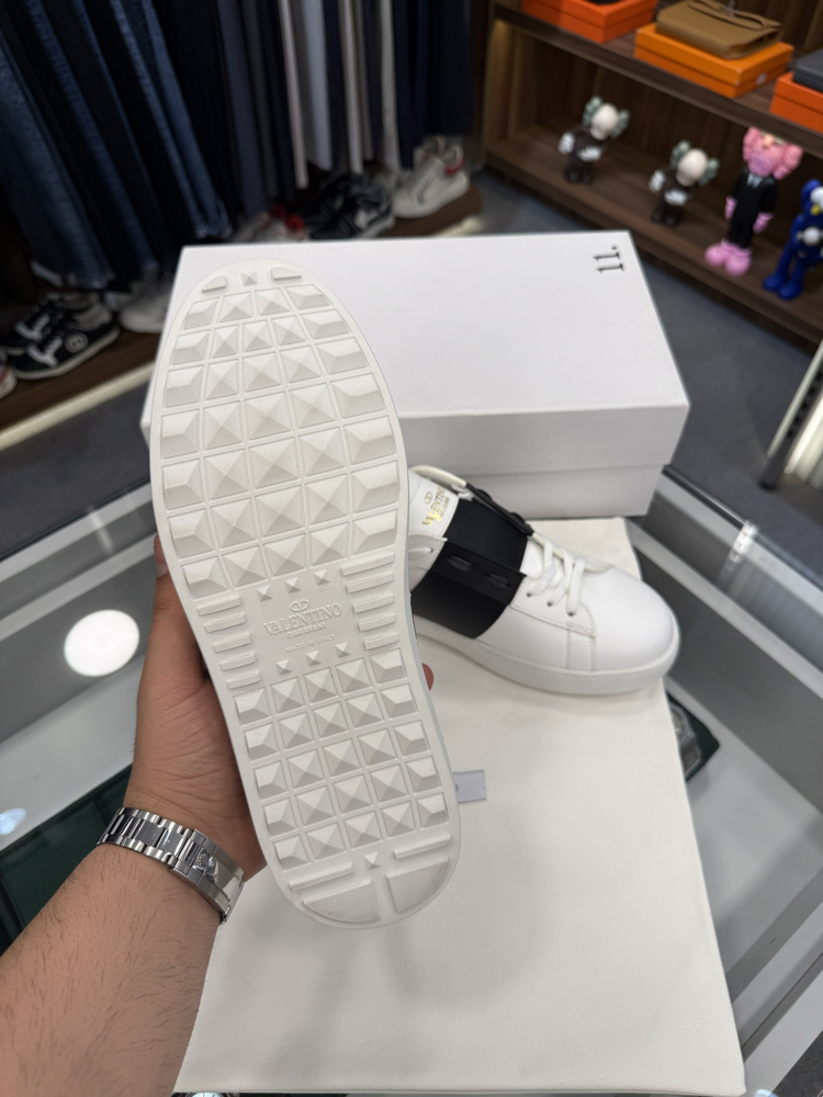 Valentino Open White Sneaker with Black Strap