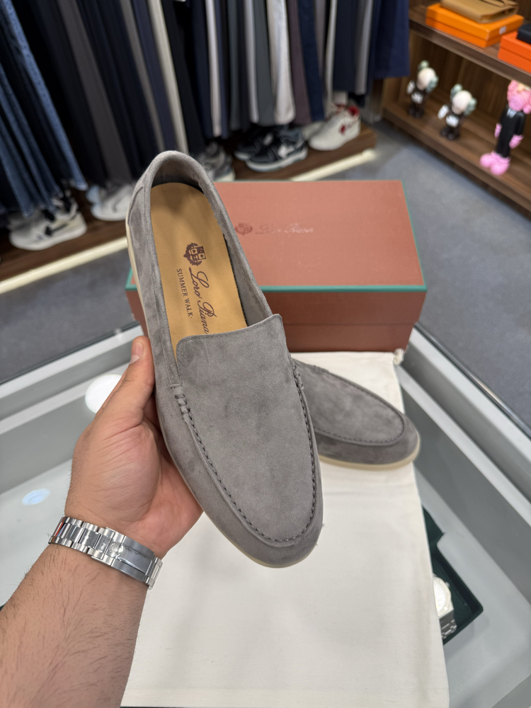 Loro Piana Summer Walk Suede Loafer Grey