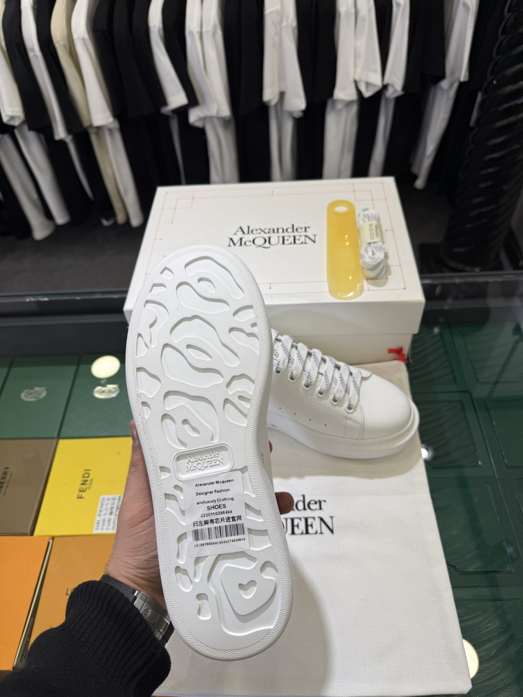 Alexander McQueen White Sneaker with Blue Suede Heel