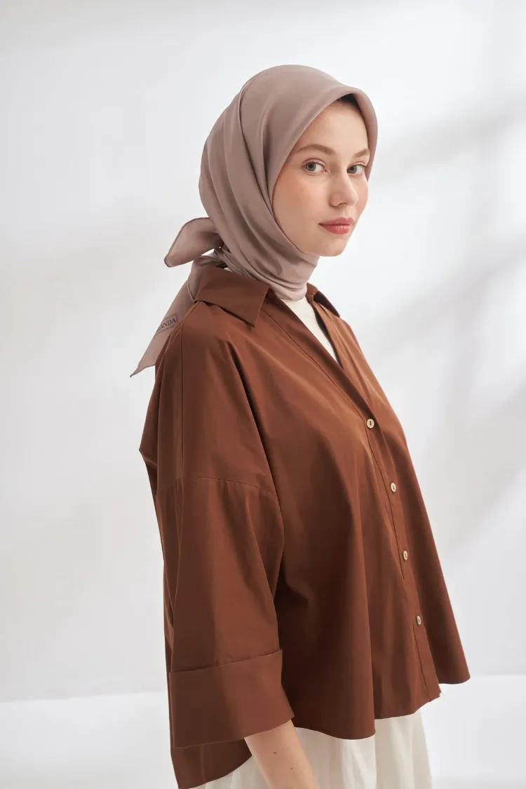 ARMANDA - 4400 Premium Twill İpek Eşarp  - Vizon
